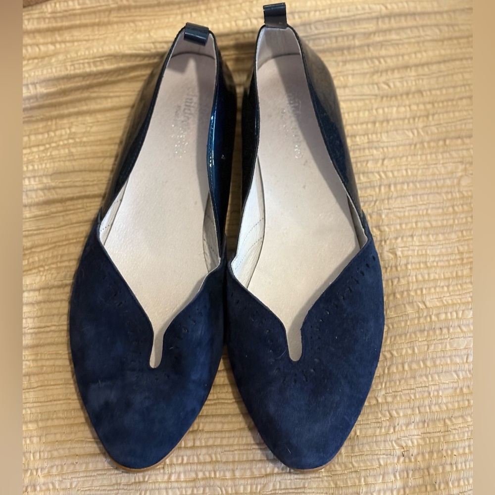 Women’s Navy Suede Pointed Flats with Cutout Detail